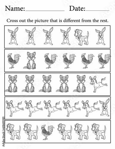 Activity sheet for Kids   Preschool Activity Worksheets for Fun   Find the Different Animal
