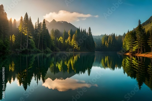 Serene jungle lake reflecting the surrounding greenery. © M. Ateeq
