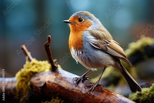 Fototapete European robin (Erithacus rubecula) perched on a branch