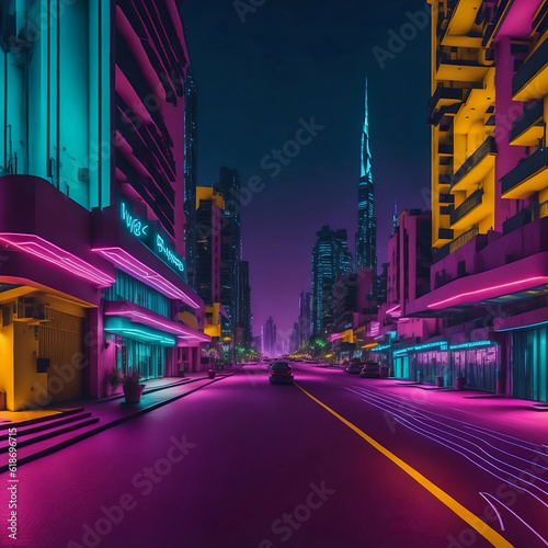 A Colorful Symphony nighttime Photography on Dubai's Neon-Lit Streets,AI GENERATED IMAGE 