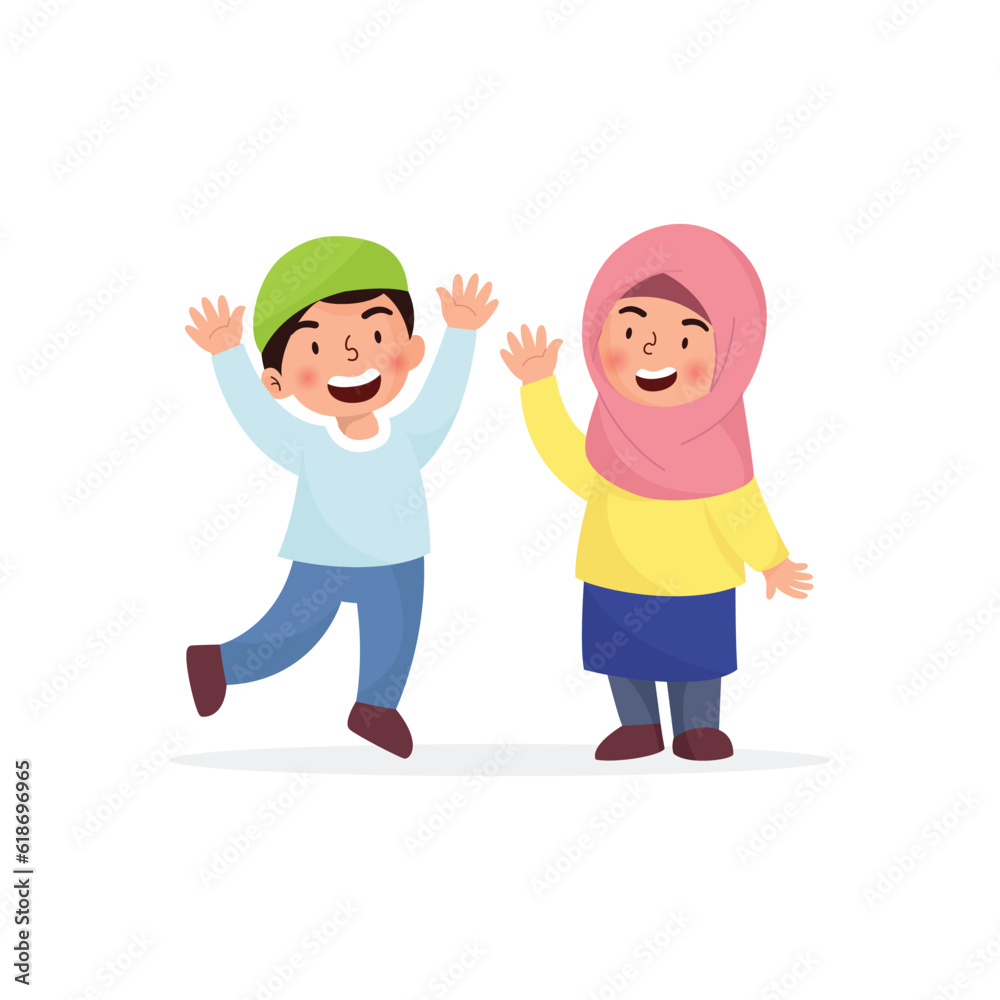 cute moslem school boy and girl with happy expression go to school cute moslem school boy and girl with happy expression go to school