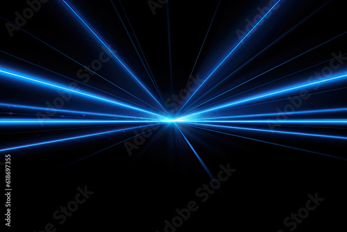 Blue neon light beams on black background ,generated ai