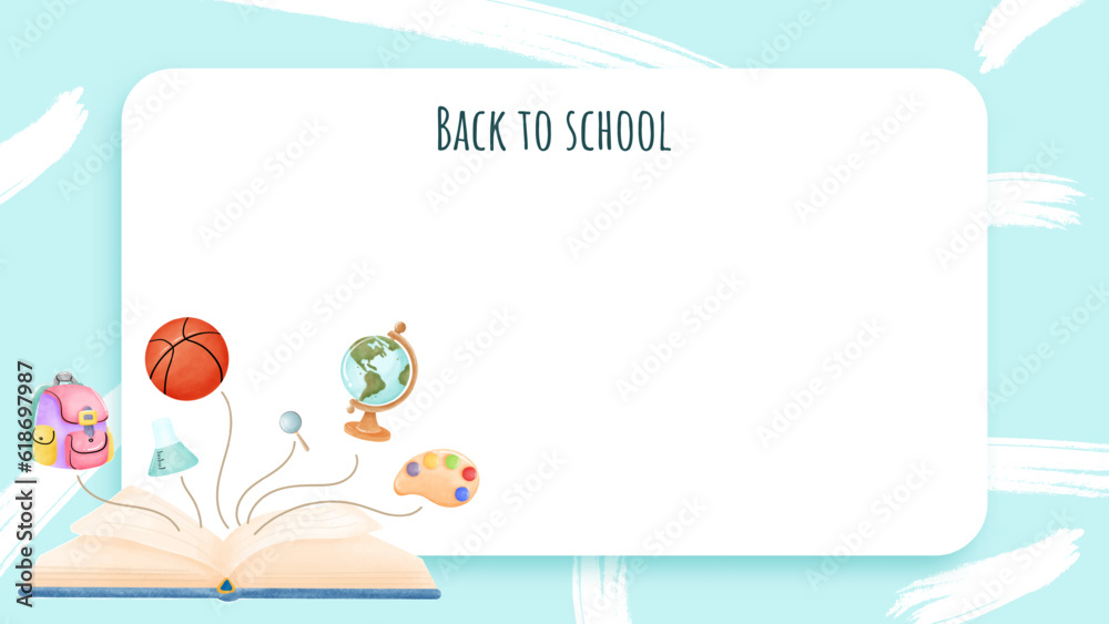 Blue-illustrated school equipment page border. Blue-illustrated school equipment page border.