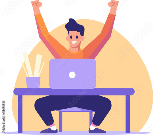Hand Drawn Businessman happy to finish work in flat style