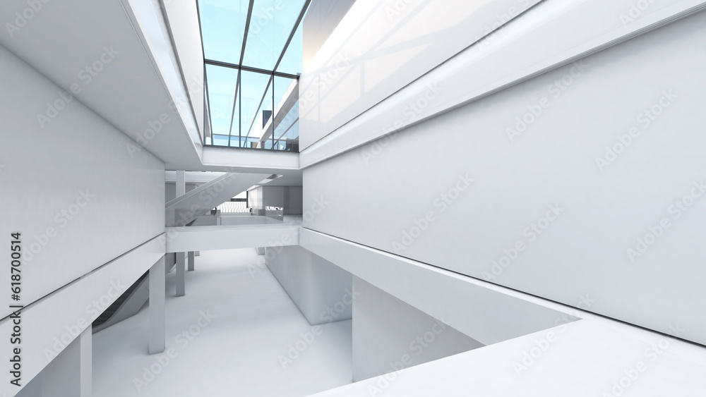 Fototapeta premium The white interior structure shows the structure and the corridor area.,3d rendering