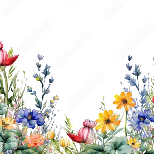 Flowers frame, clip art, png, watercolor, ai generate. © AI Visionary Images