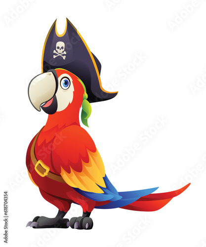 Cute pirate parrot cartoon illustration isolated on white background