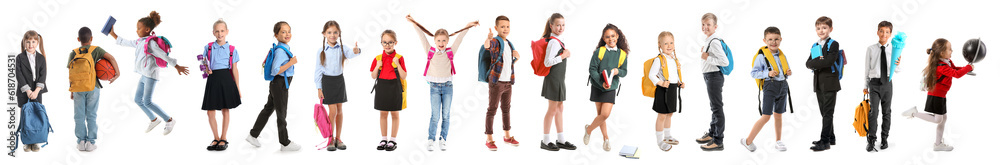 Set of cute schoolchildren on white background Set of cute schoolchildren on white background