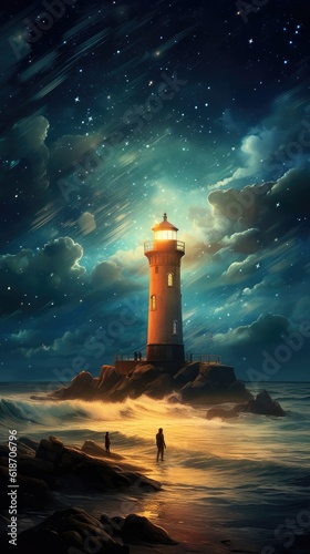 Lighthouse with a view of the blue skies generated ai