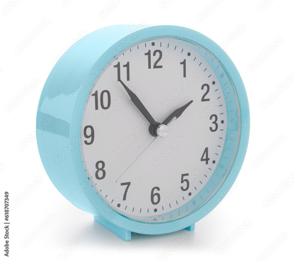 Blue alarm clock on white background Blue alarm clock on white background