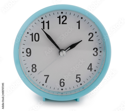 Blue alarm clock on white background