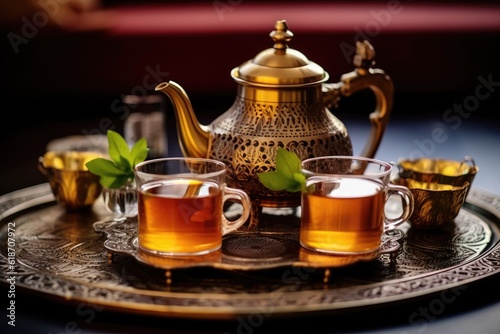 traditional moroccan tea set with decorative teapot - created using generative AI tools