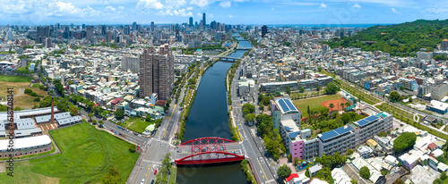 Aerial view of Kaohsiung city and love river,Taiwan
