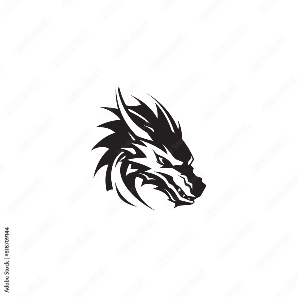 A black and white dragon head