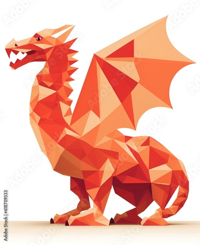 A minimalistic, modern art interpretation of Y Ddraig Goch, with stylized geometric shapes forming a dragon, using different shades of red and white. photo