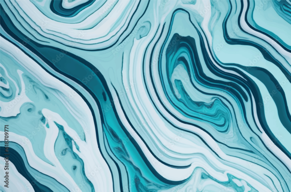 Abstract aquamarine marble wave texture in vector illustration. Cascading aquamarine