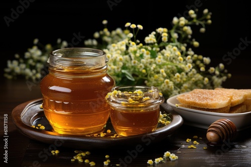 Honey in a glass bowl. Generative AI