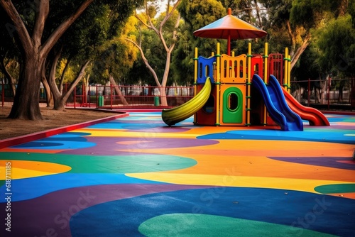 Colorful playground in the park. Generative AI