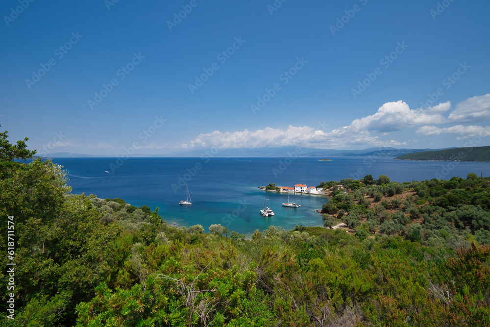 Tzasteni a picturesque tiny hamlet and beautiful bay close to Milina town, Southern Pelion, Magnessia, Thessaly, Greece.