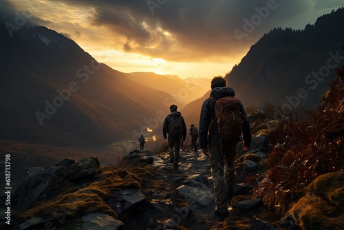 siluet a men hiking on the mountain