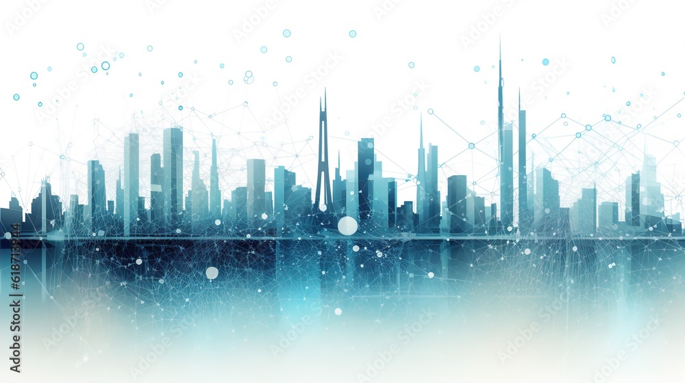 Fototapeta premium urban architecture, cityscape with space and neon light effect. Modern hi-tech, science, futuristic technology concept.