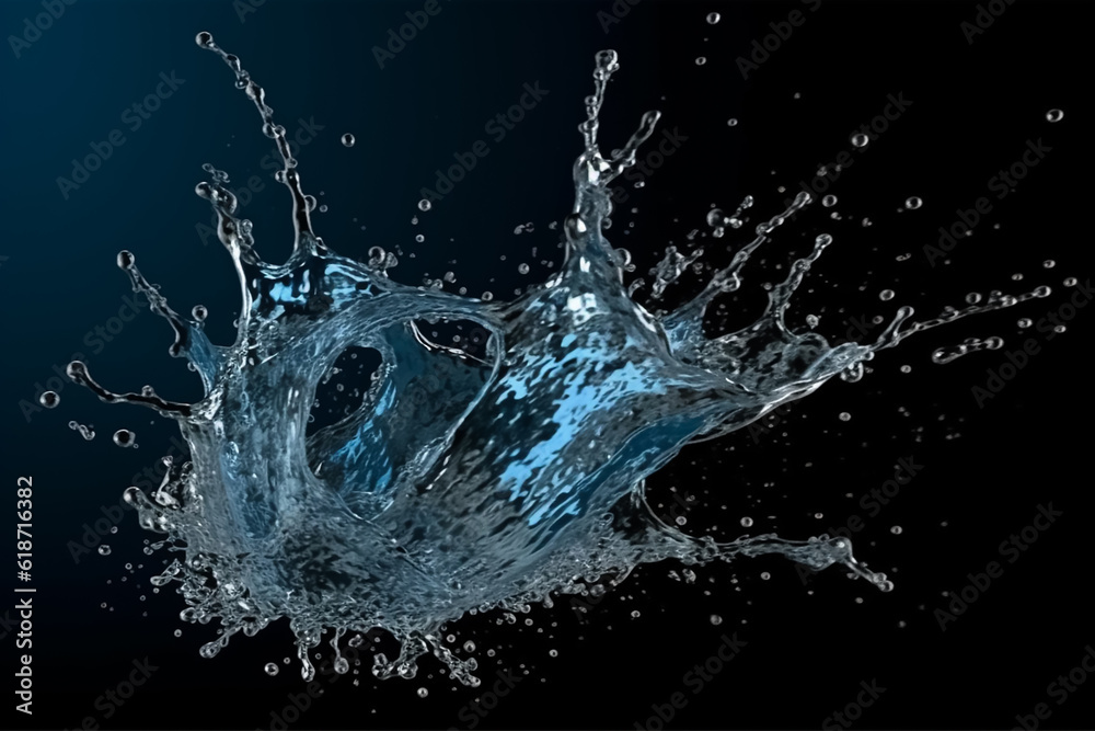 Crystal clear blue water splash black background Crystal clear blue water splash black background
