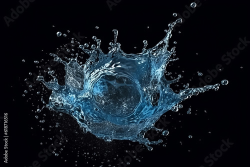Crystal clear blue water splash black background
