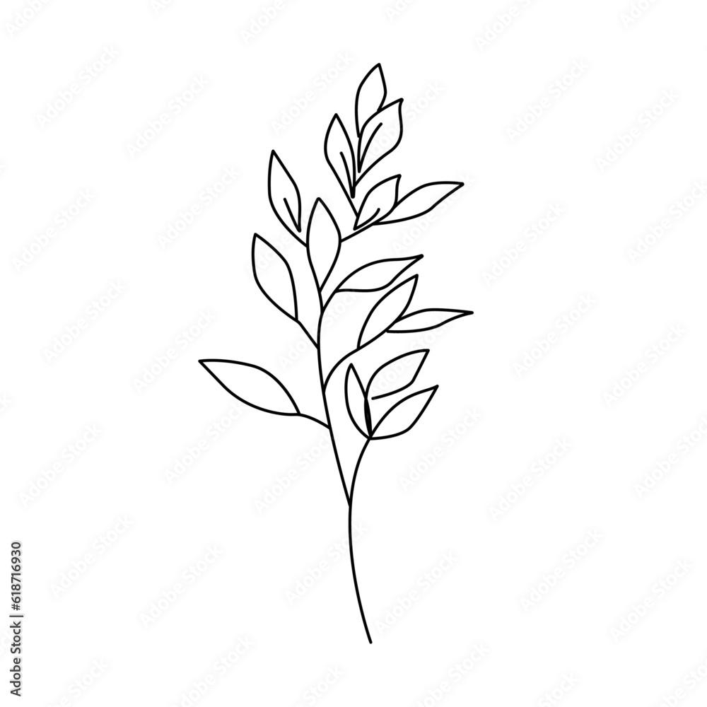 Naklejka premium One Line Vector Drawing of Leaves Branch. Botanical Modern Single Line Art, Aesthetic Contour. Perfect for Home Decor, Wall Art Posters, or t-shirt Print, Mobile Case. Continuous Line Drawing 