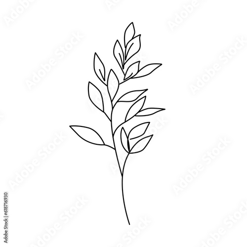 One Line Vector Drawing of Leaves Branch. Botanical Modern Single Line Art, Aesthetic Contour. Perfect for Home Decor, Wall Art Posters, or t-shirt Print, Mobile Case. Continuous Line Drawing 