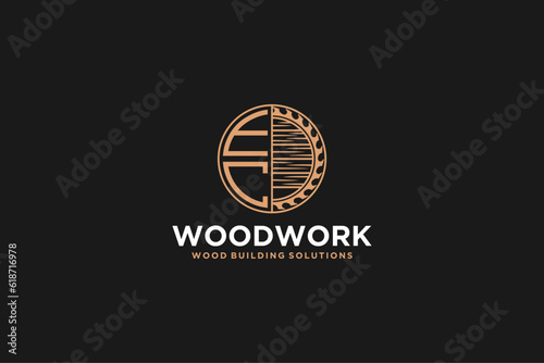 Carpenter circular saw logo design wood work icon symbol industry