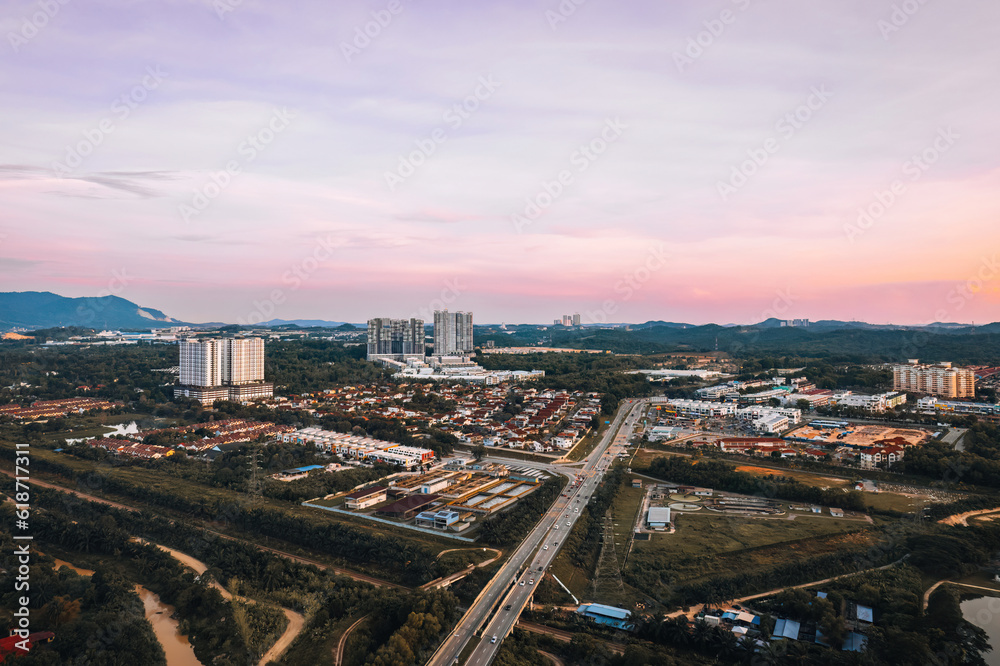 Aerial view of the town of Bandar Bukit Mahkota near Bandar Seri Putra.