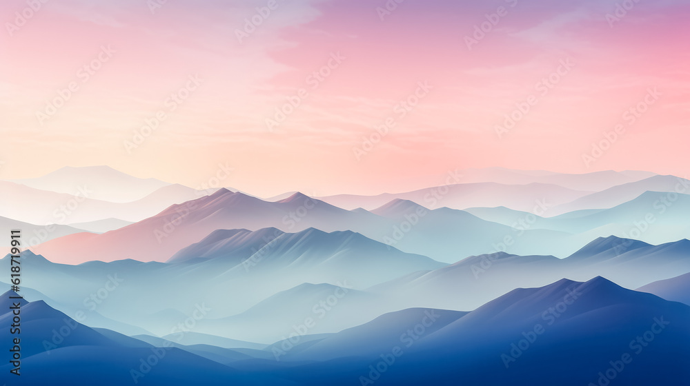 Meditative mountain landscape in pastel colors