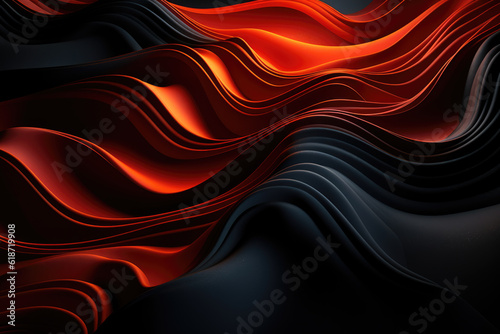 Generative AI - Fluid Serenity: Abstract Red Orange Color Design with Ripples on a Dark Background