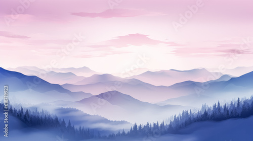Meditative mountain landscape in pastel colors