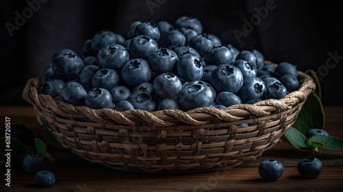 Blueberry in a bamboo basket with blur background