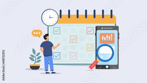 Management skills, work productivity, time management concepts, business schedules, time is money, Vector Flat Illustration