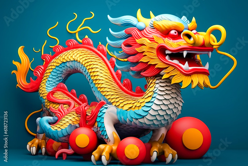 Colorful Chinese dragon in fantasy shape. Generative AI © ЮРИЙ ПОЗДНИКОВ