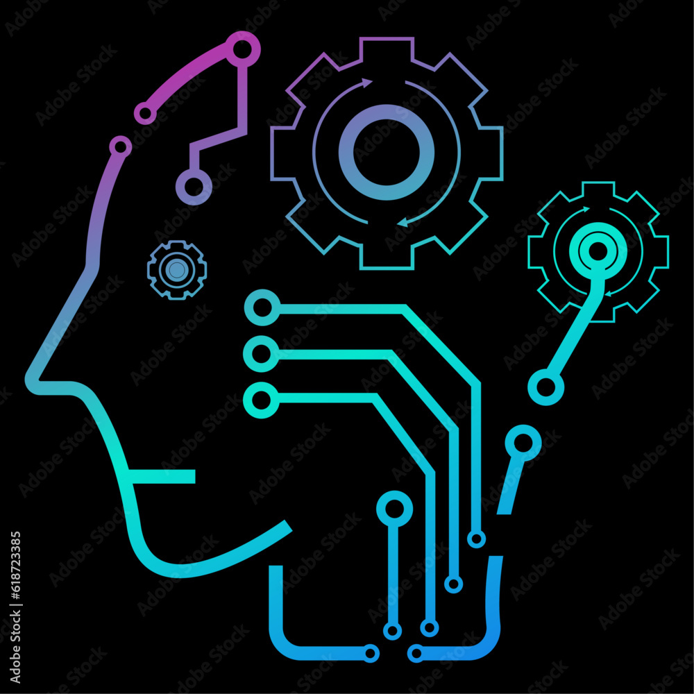A head of Robot gradient color vector line icons related to the field of robot and AI technology concept vector
