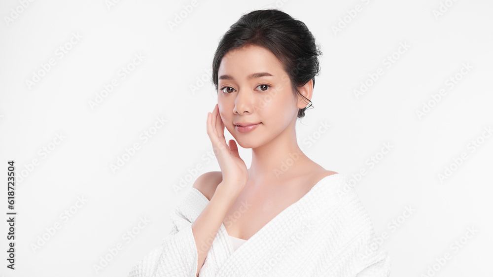 Beautiful young asian woman with clean fresh skin on white background, Face care, Facial treatment, Cosmetology, beauty and spa, Asian women portrait. Beautiful young asian woman with clean fresh skin on white background, Face care, Facial treatment, Cosmetology, beauty and spa, Asian women portrait.