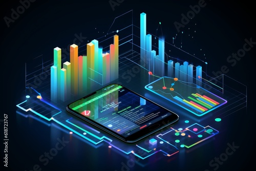 Innovative Smartphone Application with Business Graphs and Analytics on Isometric Mobile Phone Generative AI