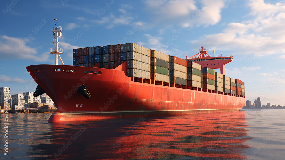 Naklejka premium Container Cargo ship, Generative Ai