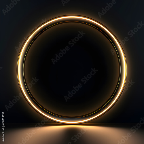 3d isolated ring in gold in black background, rendering, frame, neon, presentation, background 
