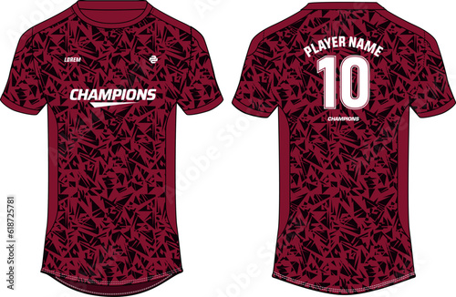 Sports jersey t shirt design flat sketch illustration, abstract triangle pattern Round neck football jersey concept with front and back view for Cricket, soccer, Volleyball and badminton uniform kit