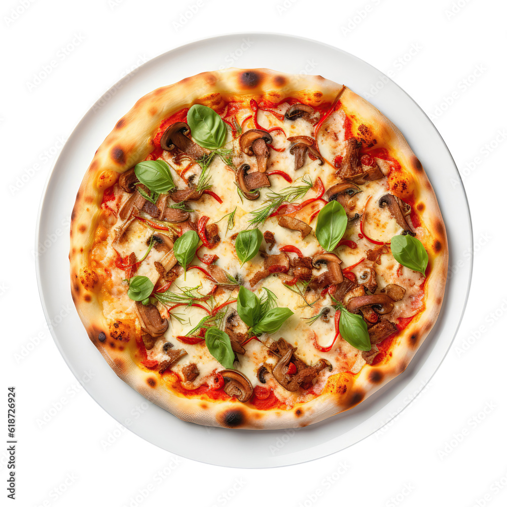 Quattro Stagioni Pizza On White Plate On Isolated Transparent Background, Png. Generative AI