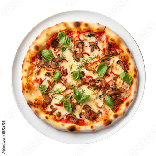 Quattro Stagioni Pizza On White Plate On Isolated Transparent Background, Png. Generative AI