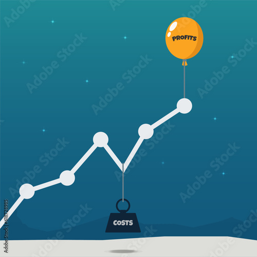 Balloon with profits falling down by heavy weight cost vector illustration