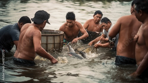 fishermen catch fish with traps