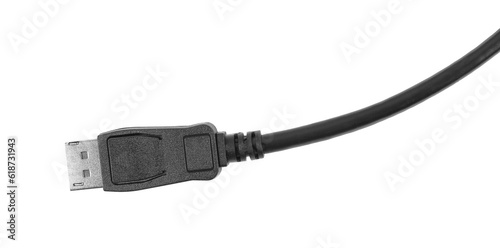 Black USB cable isolated on white, top view 