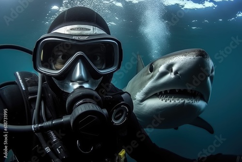 diver selfie with shark