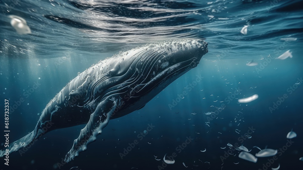 Naklejka premium Toxic plastic waste floating underwater in the ocean